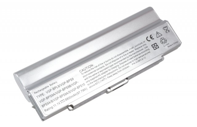 Батарея-аккумулятор VGP-BPL9/VGP-BPL10 для Sony CR/NR/SZ6-SZ7 Series, повышенной емкости, серебристый